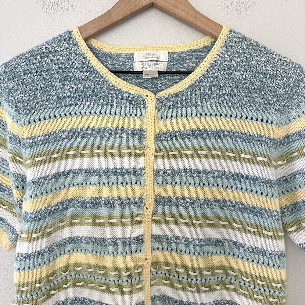 Christopher & Banks Vintage Striped Cardigan Sweater Size S Knit Ribbon Cottage - Picture 6 of 11